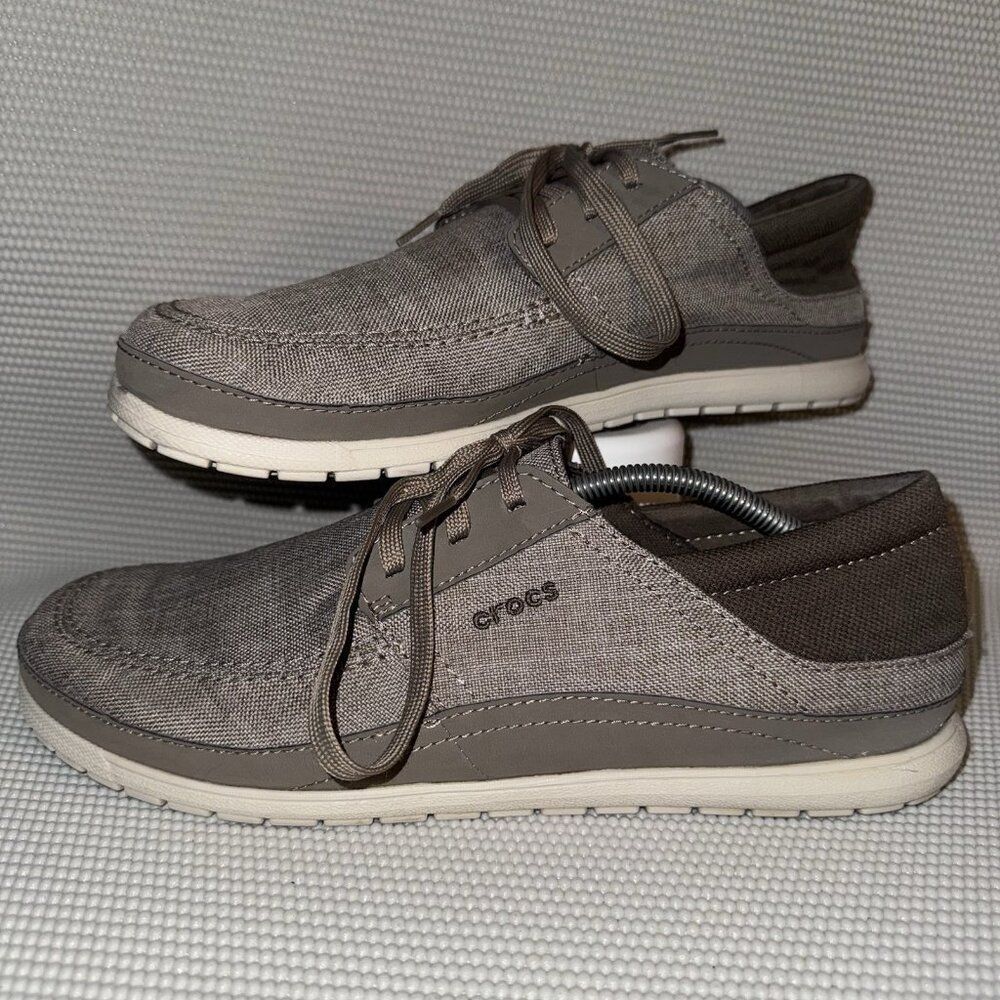 Crocs Santa Cruz Playa Slip On Lace Up Comfort Brown Beige Loafers Shoes Mens 12